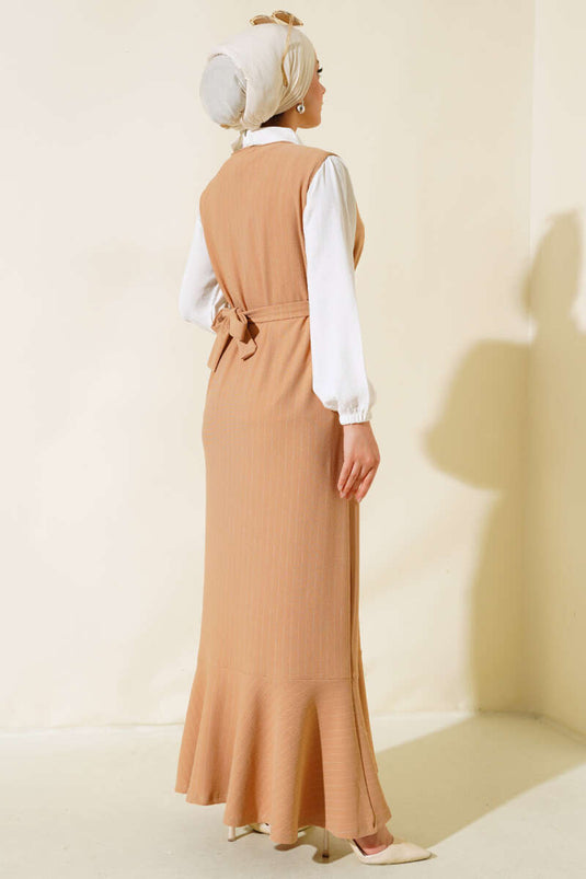 Striped Shirt Dress Camel