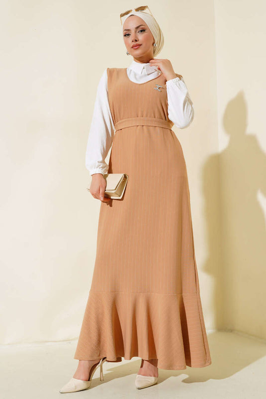 Striped Shirt Dress Camel