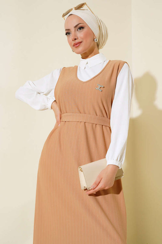 Striped Shirt Dress Camel