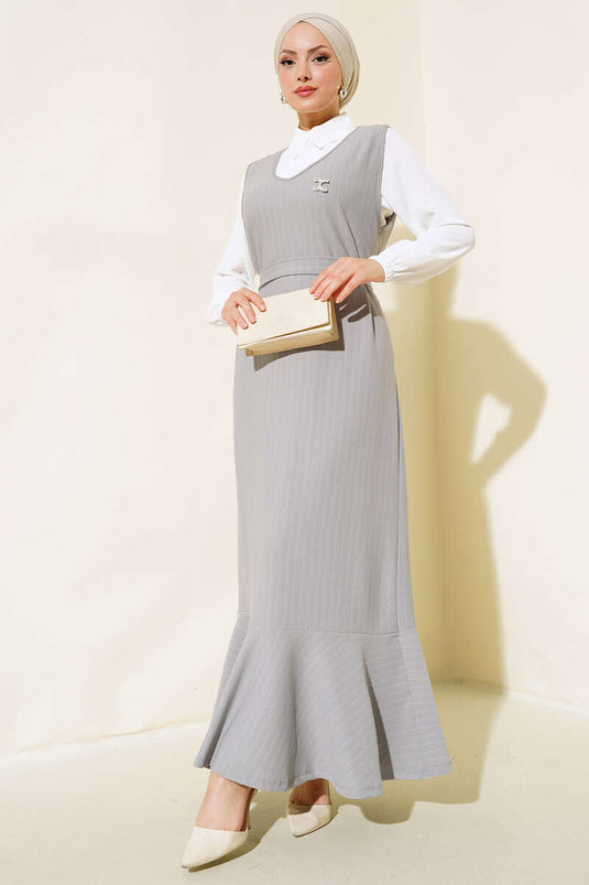 Robe Chemise Rayée Gris Pierre