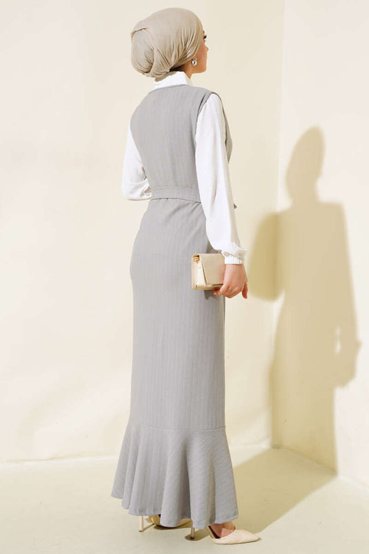 فستان قميص مخطط باللون الرمادي الحجري