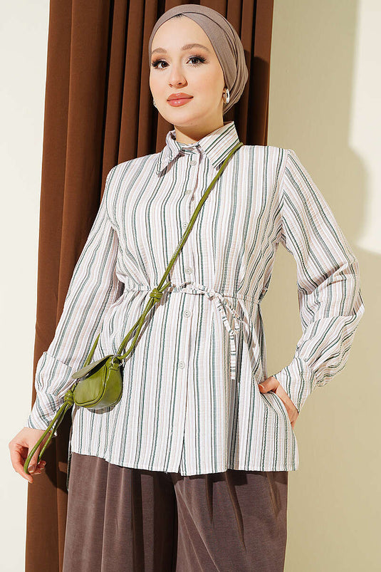 Chemise Rayée Avec Détail À Nœud En Vert