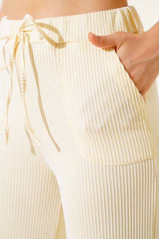 Gestreepte broek met trekkoord, geel