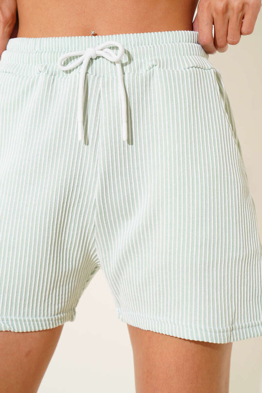 Striped Drawstring Shorts, Aqua Green