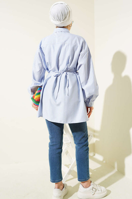 Gestreiftes Hemd mit Herz-Kordel-Krawatte Eisblau