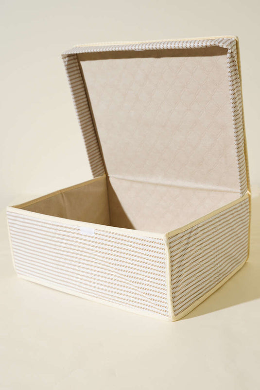 Striped Lid Box Storage Bag Cream