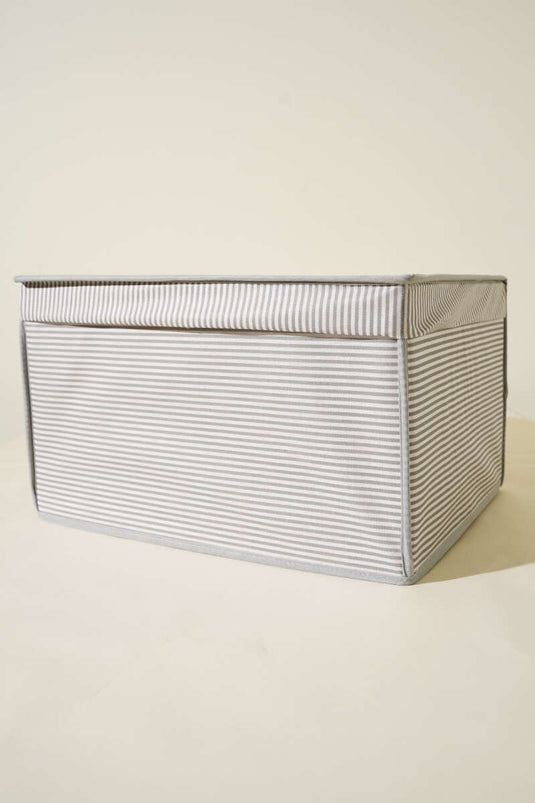 Striped Lid Maxi Box Storage Bag Gray