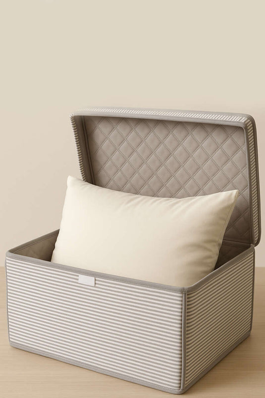 Striped Lid Maxi Box Storage Bag Gray
