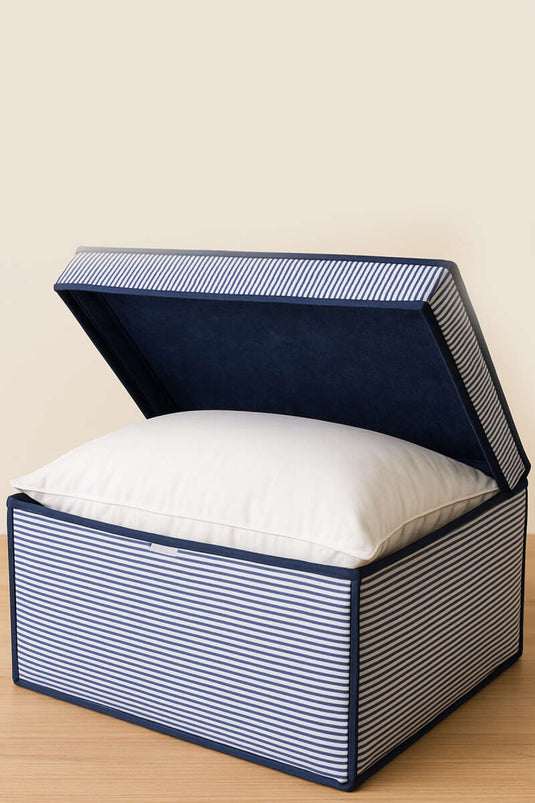 حقيبة تخزين ماكسي بغطاء مخطط باللون الأزرق الداكن