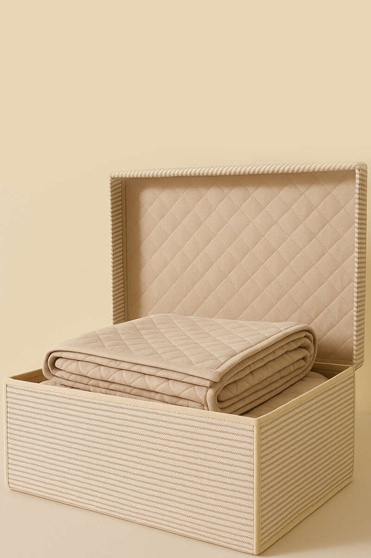Striped Lid Mega Box Storage Bag Cream