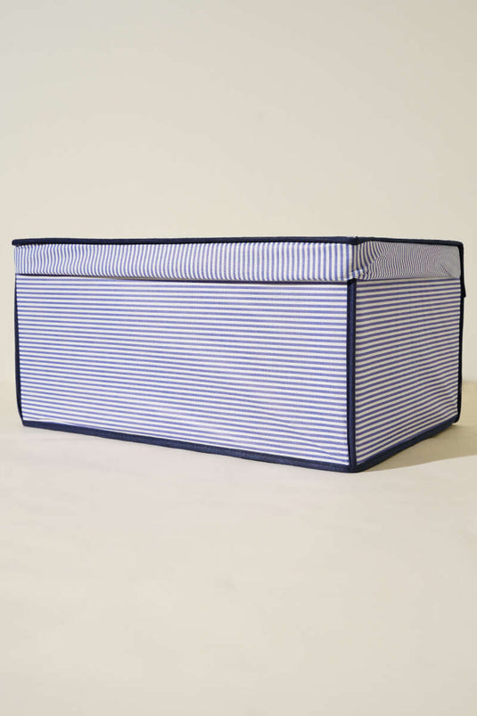 حقيبة تخزين ميجا بوكس بغطاء مخطط باللون الأزرق الداكن