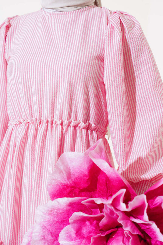 Striped Layered Dress Pink