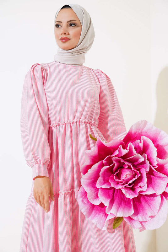 Striped Layered Dress Pink