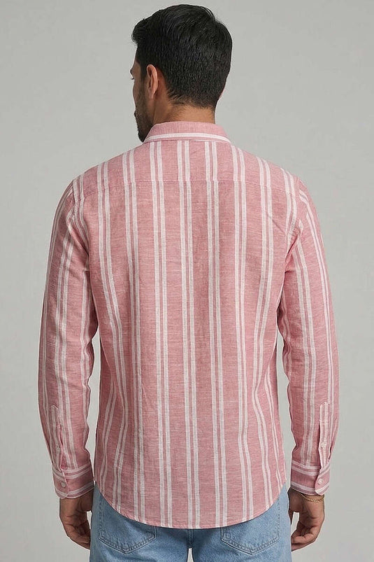 Striped Linen Men's Shirt Red