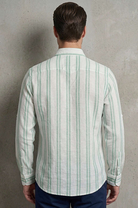 Striped Linen Men's Shirt Mint