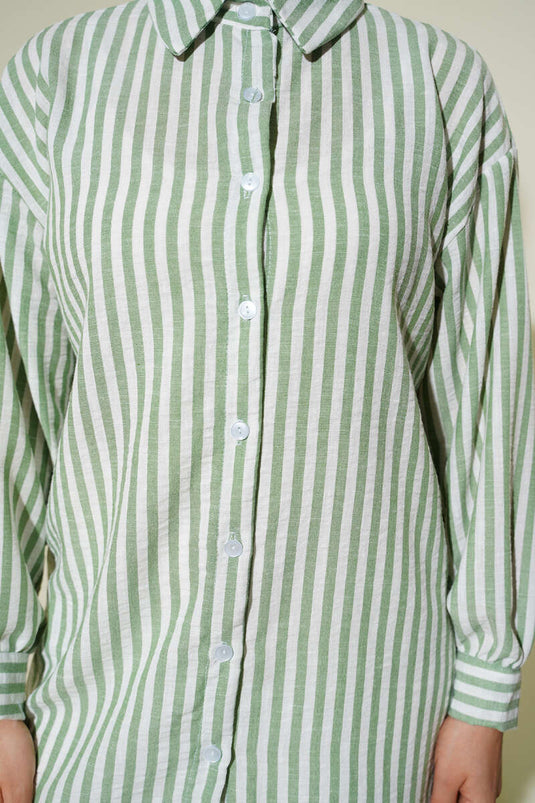 Striped Linen-Look Shirt in Pistachio Green