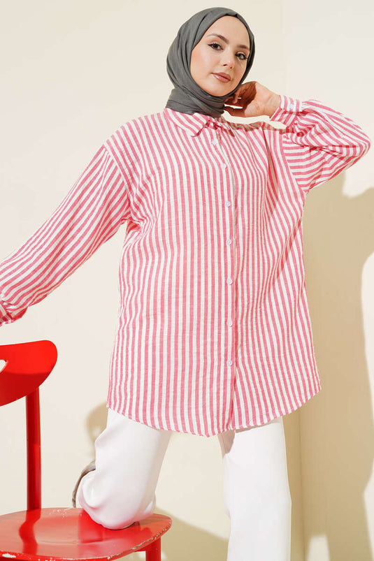 Chemise à rayures effet lin couleur rose thé