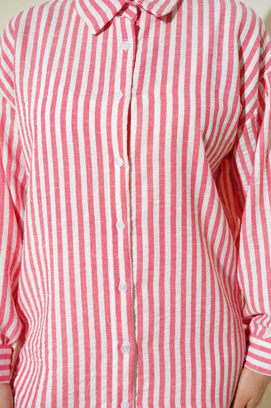Chemise à rayures effet lin couleur rose thé