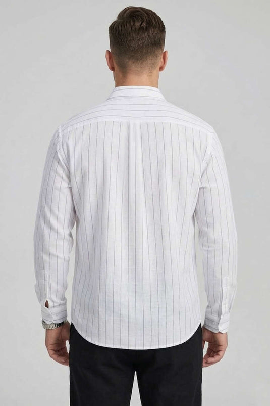 Gestreiftes Leinen Oversize Herrenhemd Weiß