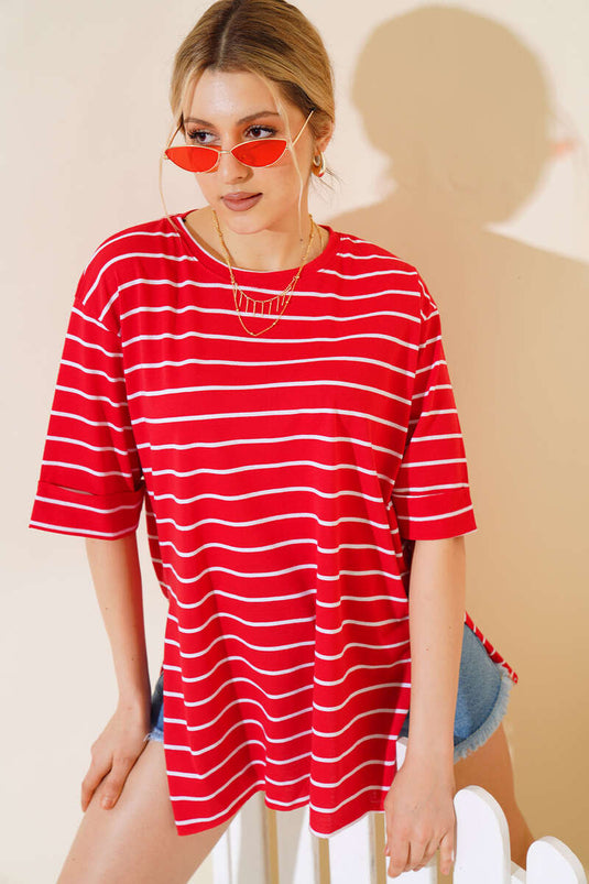 T-shirt rayé rouge