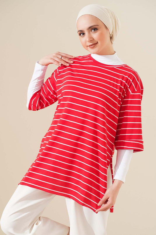 T-shirt Çizgili Kırmızı