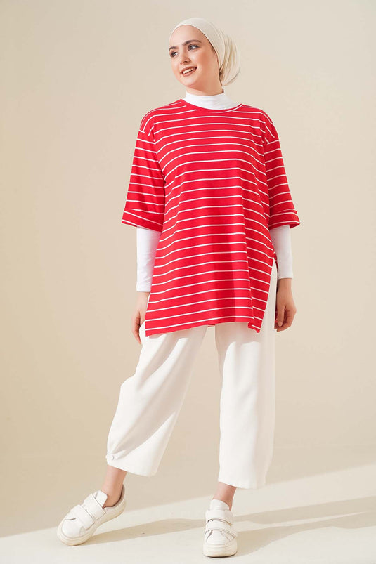 T-shirt Çizgili Kırmızı