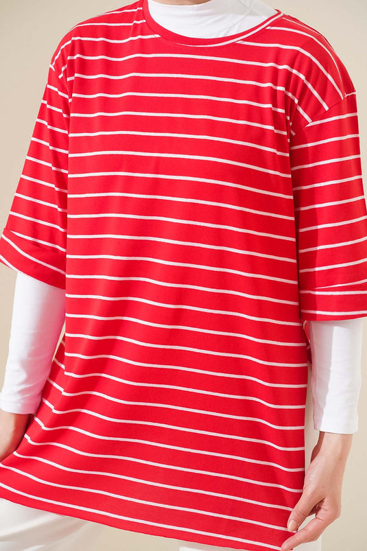 T-shirt Çizgili Kırmızı