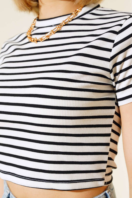 Striped Short Sleeve Crop Ecru