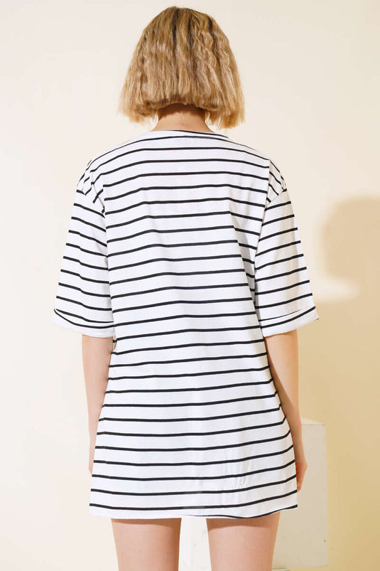 Çizgili Kısa Kol T-shirt Siyah