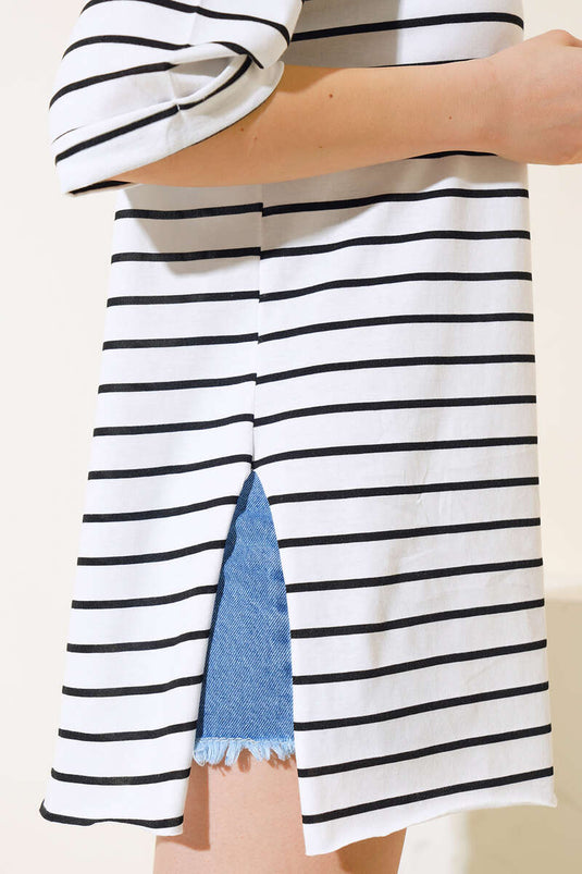 Çizgili Kısa Kol T-shirt Siyah