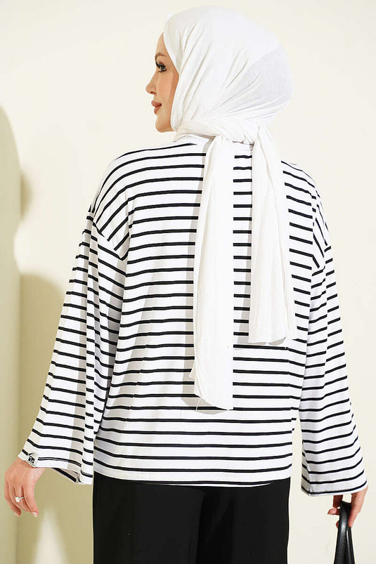 Tunique À Manches Rayées Et Détails Blancs