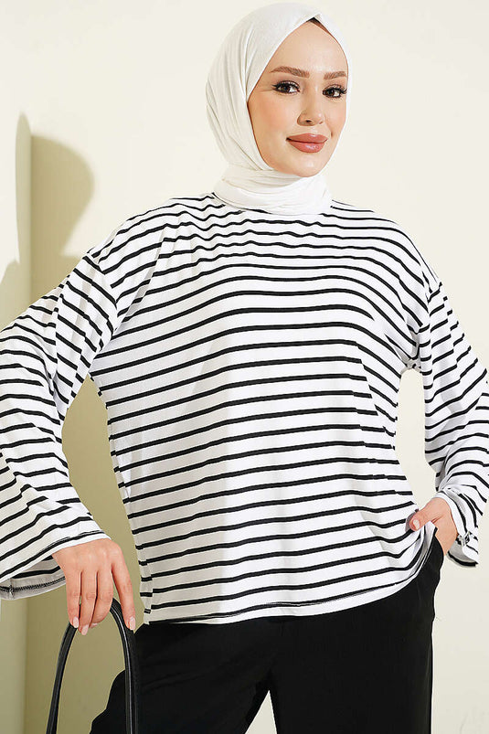 Tunique À Manches Rayées Et Détails Blancs