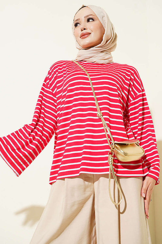 Tunika A Righe Con Maniche Rosse