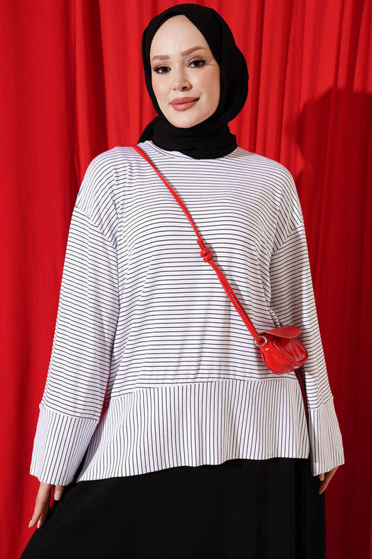 Striped Sleeve Split Tunic White