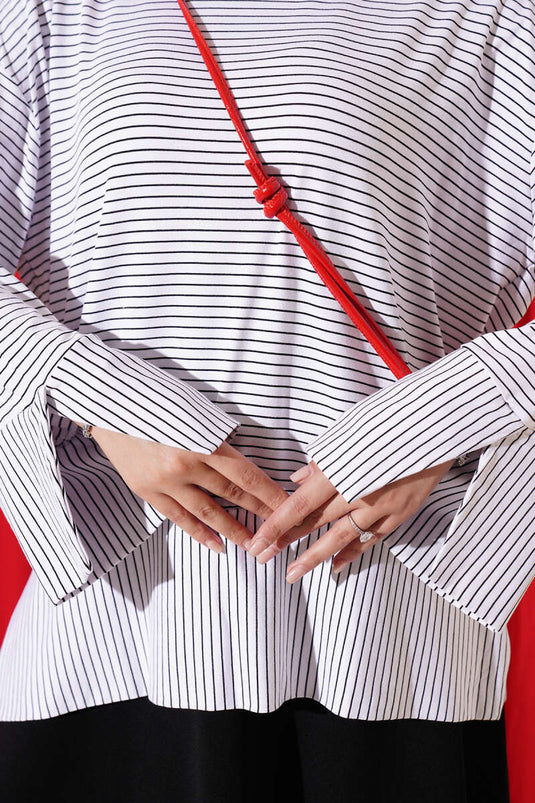 Striped Sleeve Split Tunic White