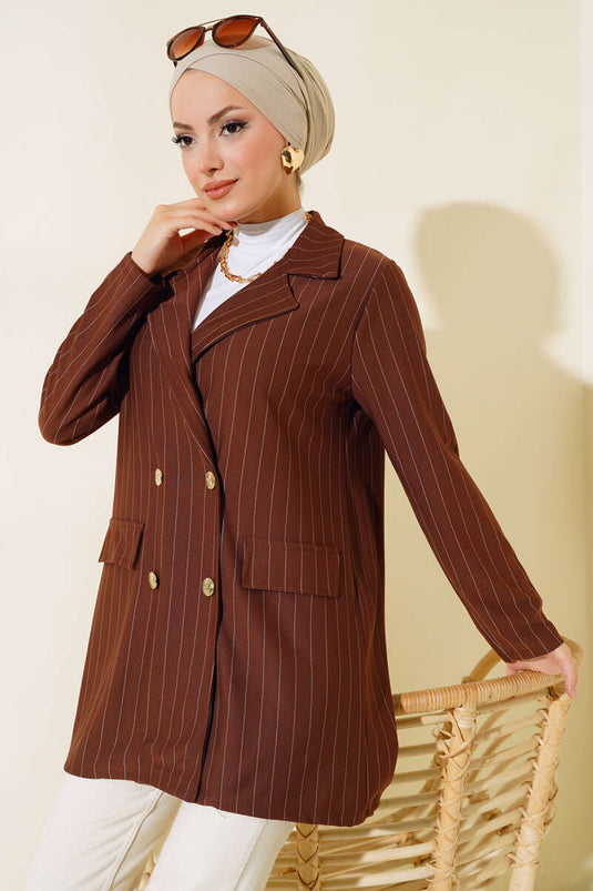 Chaqueta De Crepé De Rayas Marrón