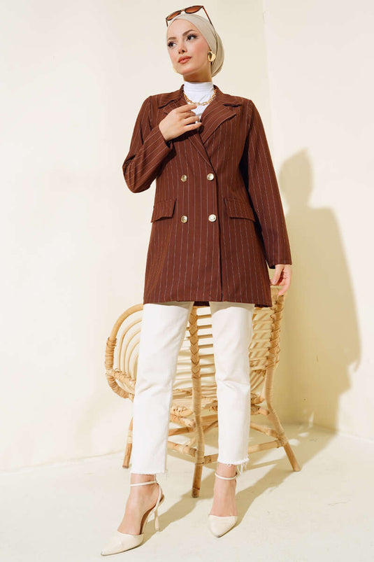 Chaqueta De Crepé De Rayas Marrón