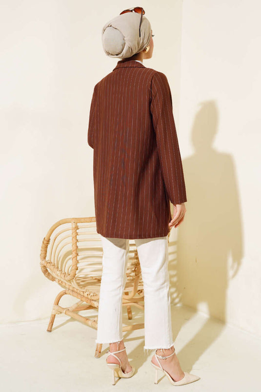 Chaqueta De Crepé De Rayas Marrón