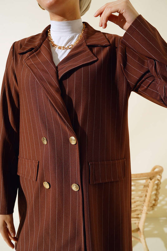 Chaqueta De Crepé De Rayas Marrón