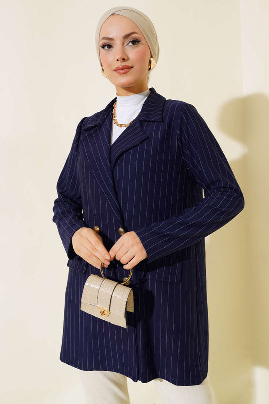 سترة كريب مخططة باللون الأزرق الداكن