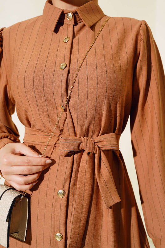 Striped Crepe Two-Piece Set Camel