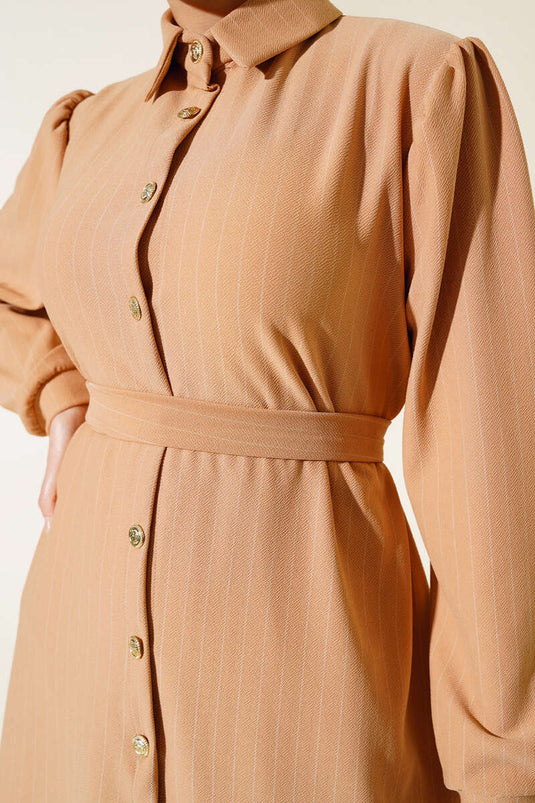 Stribet Crepe Dobbeltsæt Latte