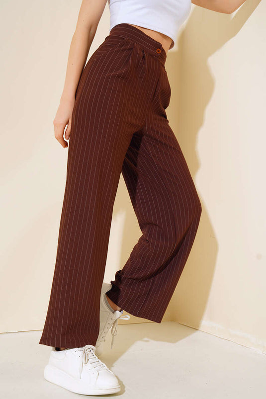 Gestreepte crêpe casual broek bruin