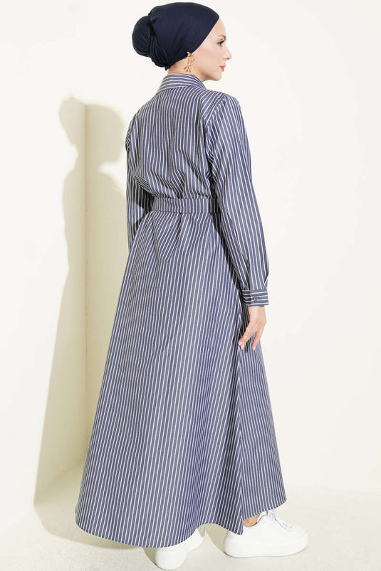 Gestreept Belted Jurk In Rookgrijs