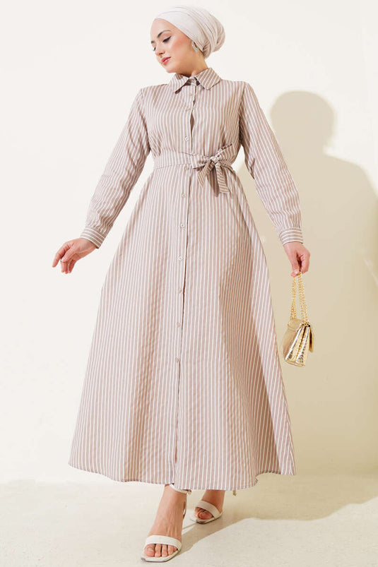 Striped Belted Dress Latte
