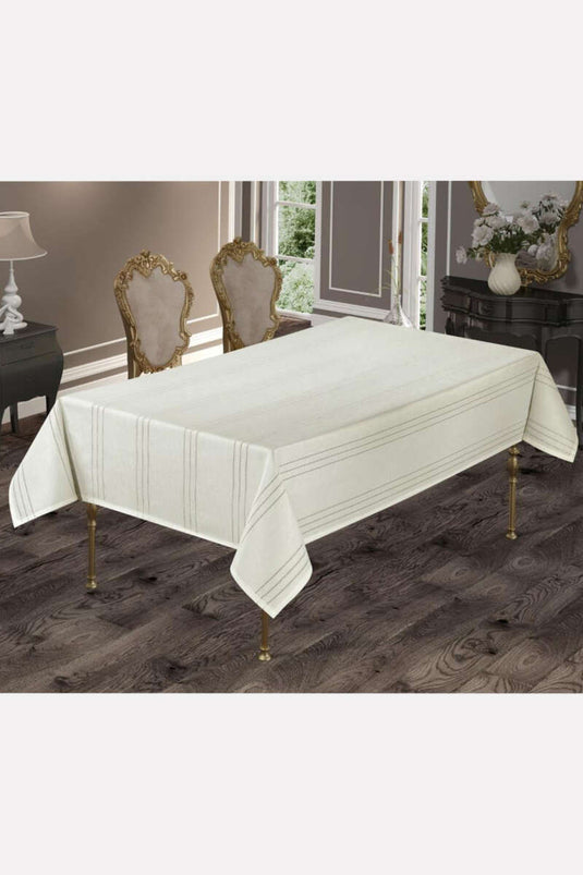 مفرش طاولة مخطط كريمي اللون