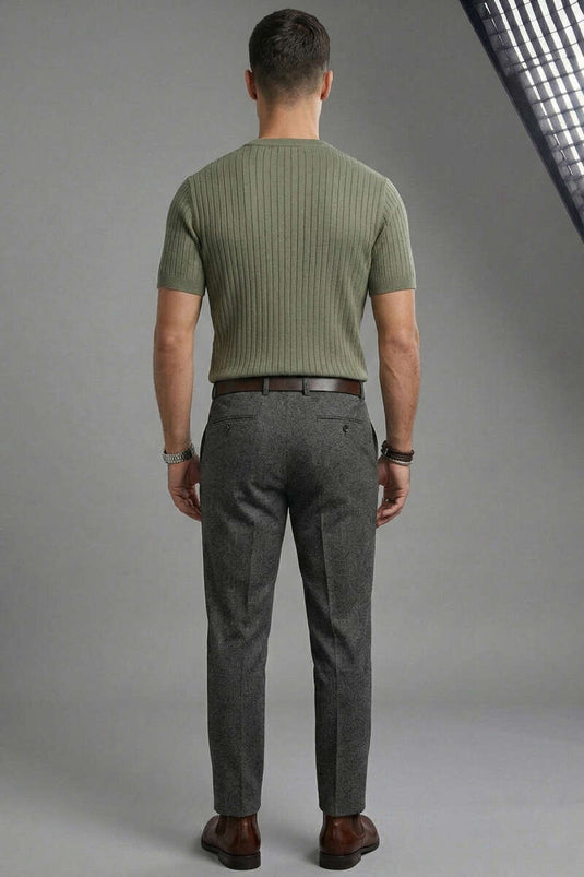 T-shirt mercerisé rayé kaki
