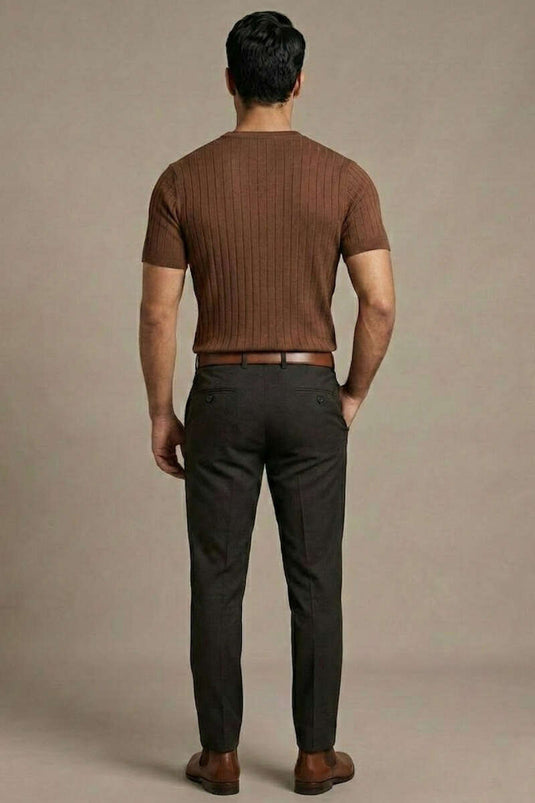 T-shirt mercerisé rayé marron