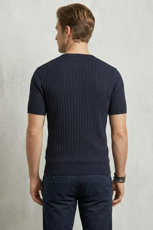 Çizgili Merserize T-shirt Lacivert
