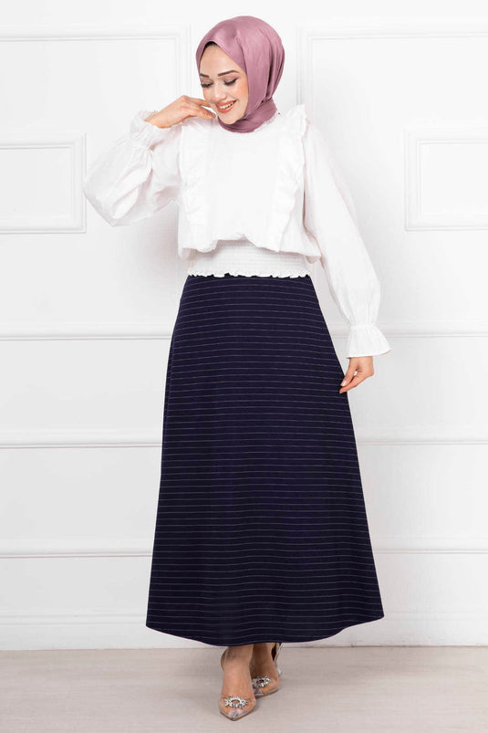 Jupe Hijab Rayée Mevlana Bleu Marine